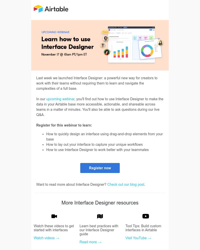 Airtable - Upcoming webinar: Learn how to use Interface Designer