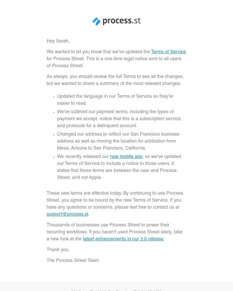 Process Street - Updated Terms of Service