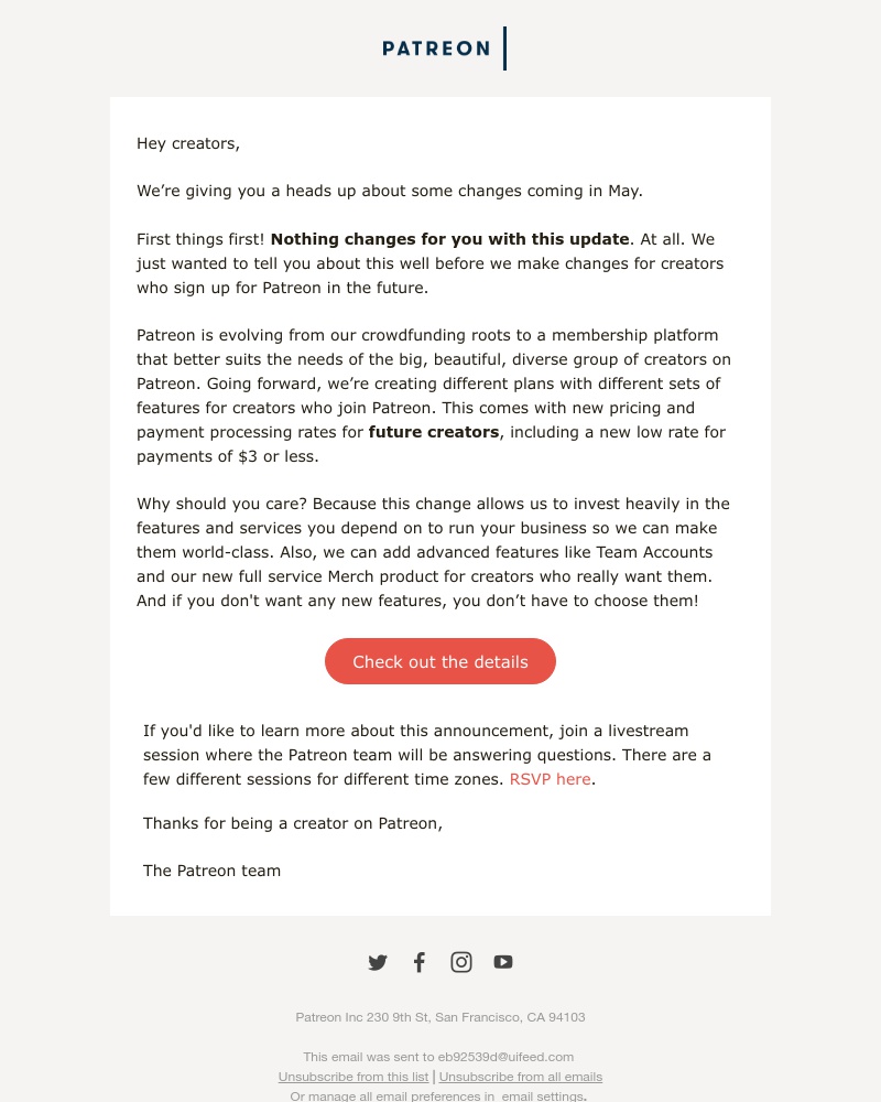 Patreon - Updates coming to Patreon later this spring, no changes for current creators