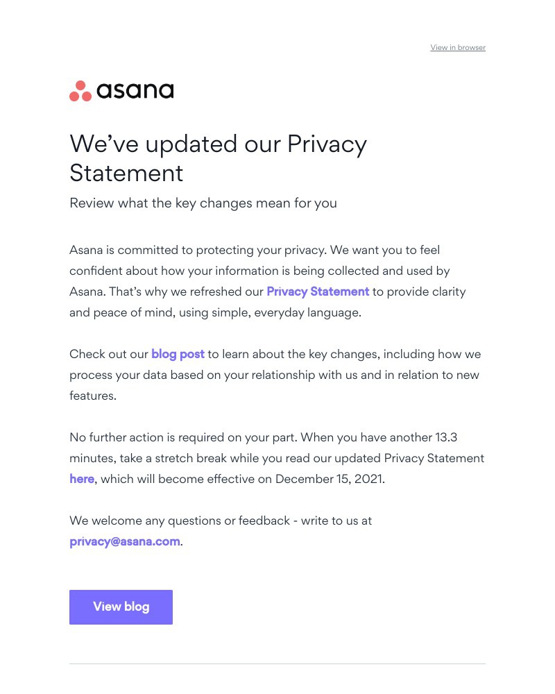 Asana - Updates to Asana's Privacy Statement