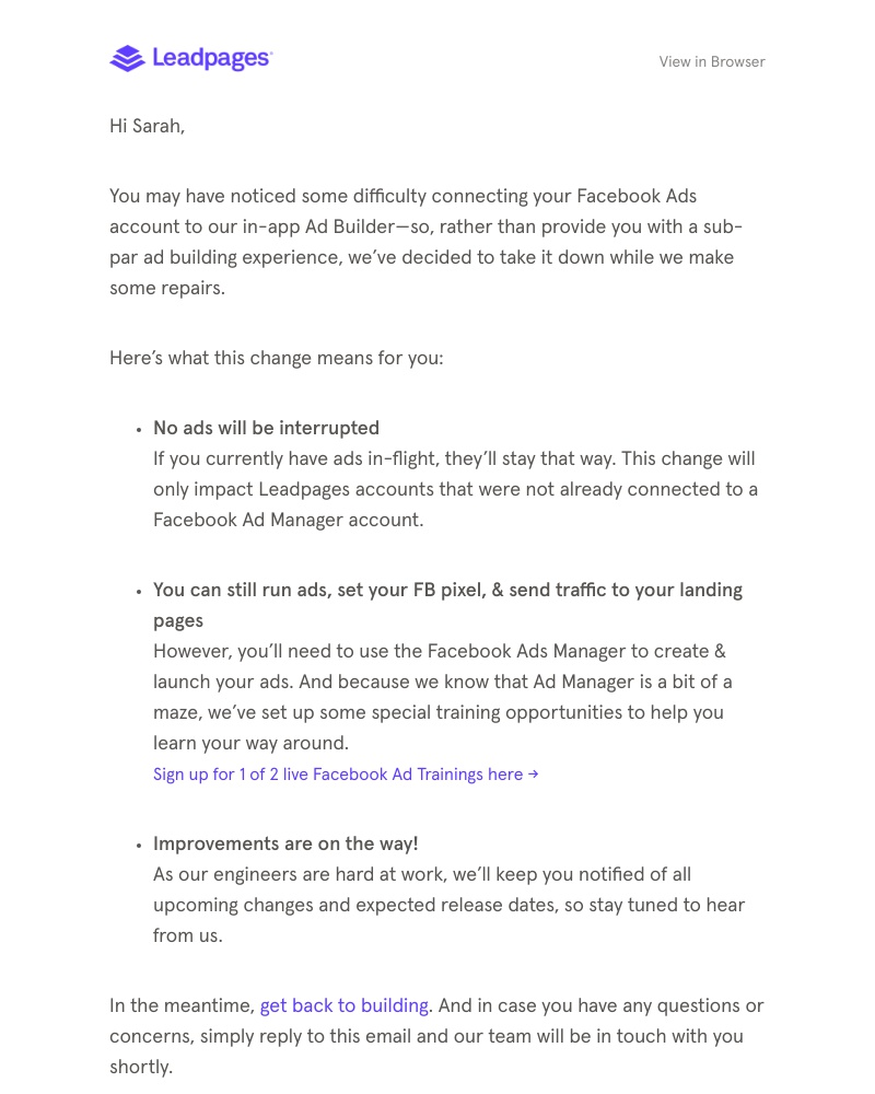 Leadpages - Updates to Facebook Ads Builder