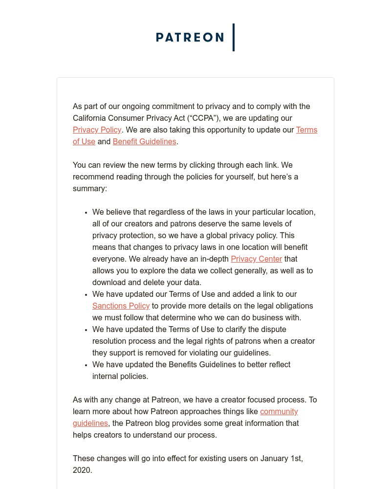 Patreon - Updates to our policies