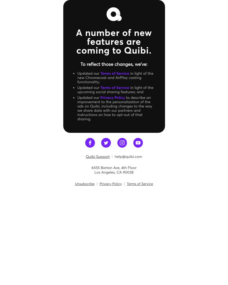 Quibi - Updates to our Terms and Privacy Policy