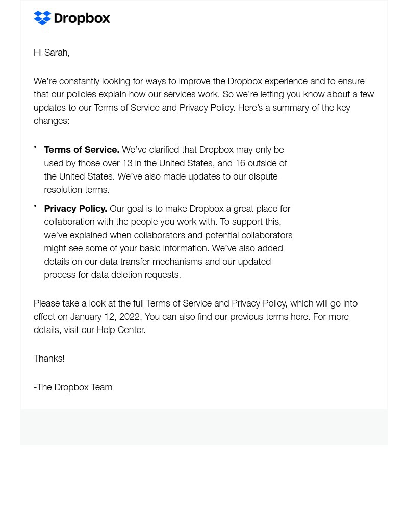 Dropbox Paper - Updates to our Terms of Service and Privacy Policy