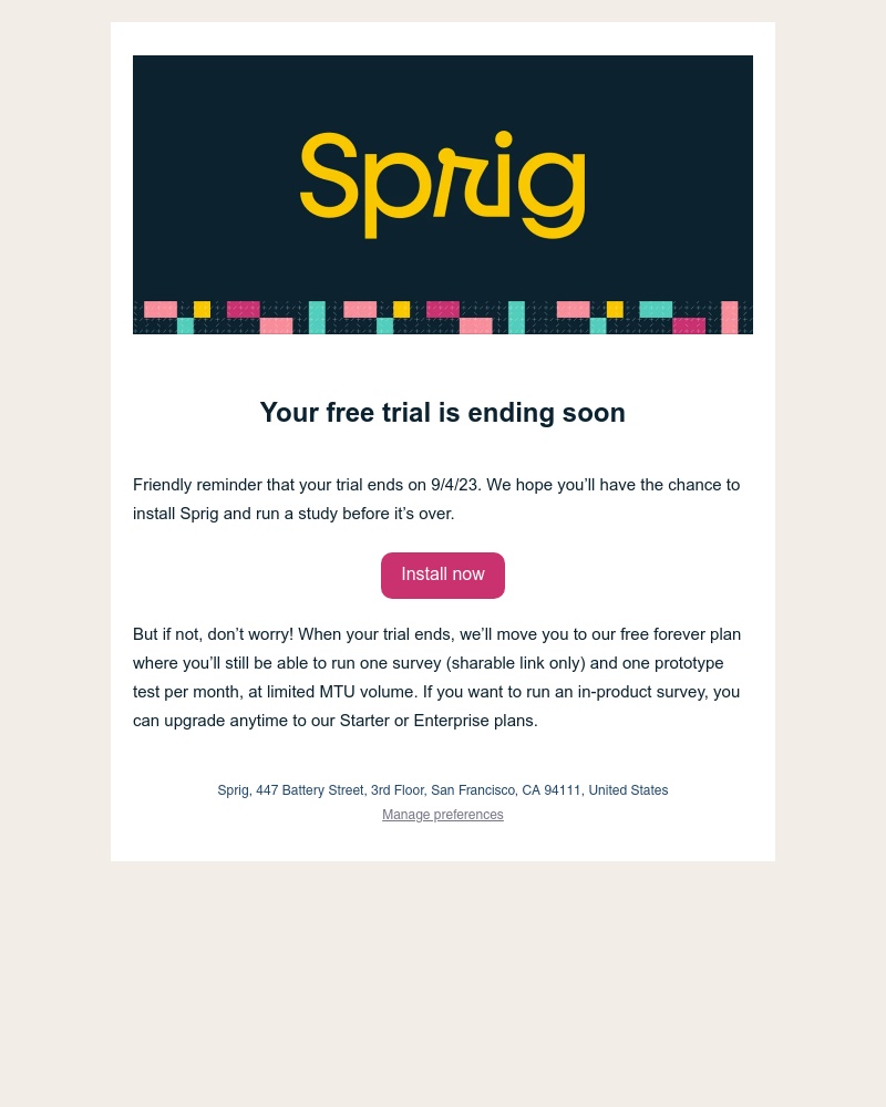 Sprig - [Urgent] Only 2 days left of your Sprig trial