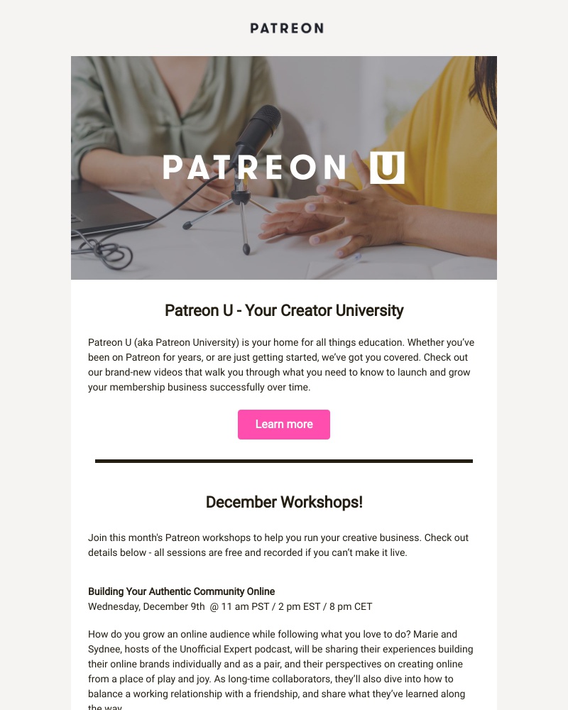 Patreon - User Flows, plans this month? Join our new workshops & accountability club