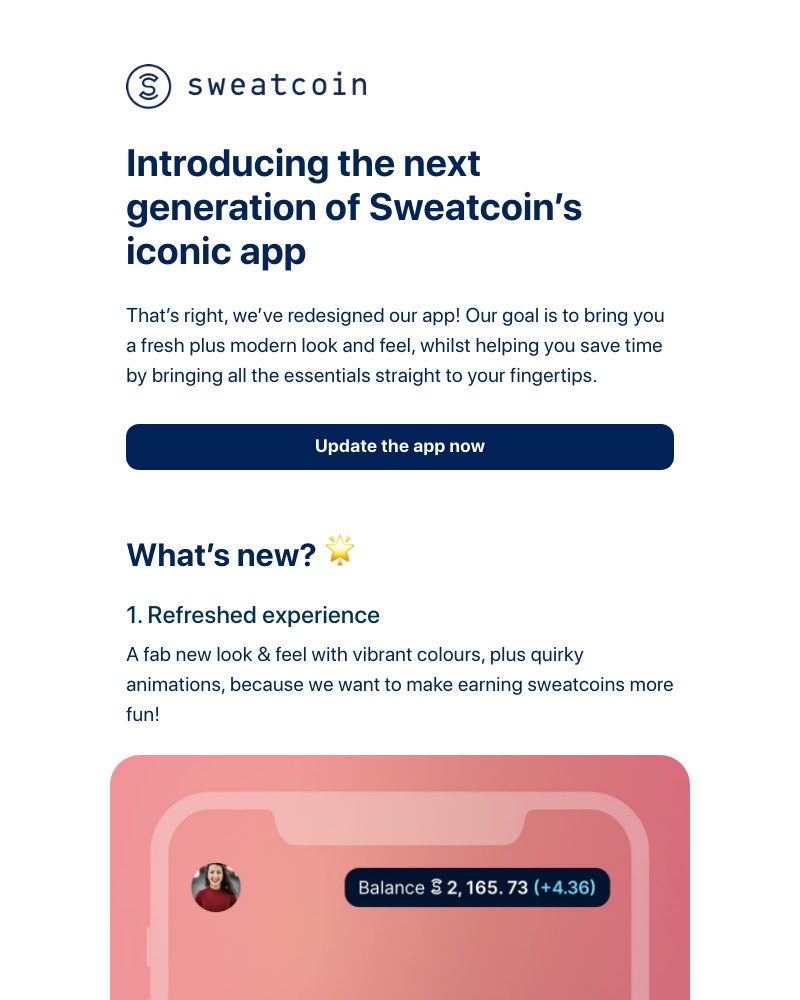Sweatcoin - Userflow, the secret’s out — the new Sweatcoin app is here!