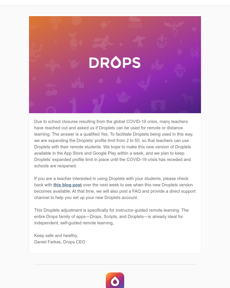 Drops - Using Droplets for Distance Learning