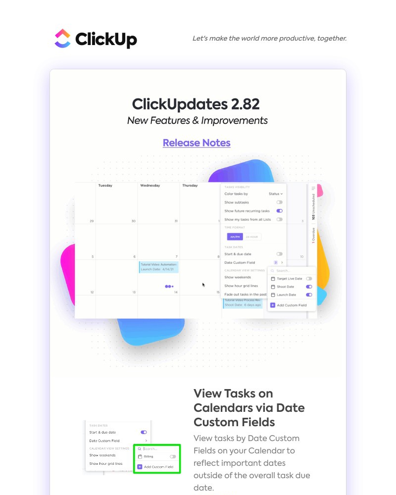ClickUp - View Tasks on Calendars via Date Custom Fields, Use Grammarly Everywhere in ClickUp, ➕ more!