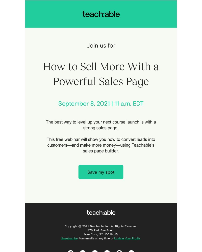Teachable - Want to create a sales page that converts? Join our free training.