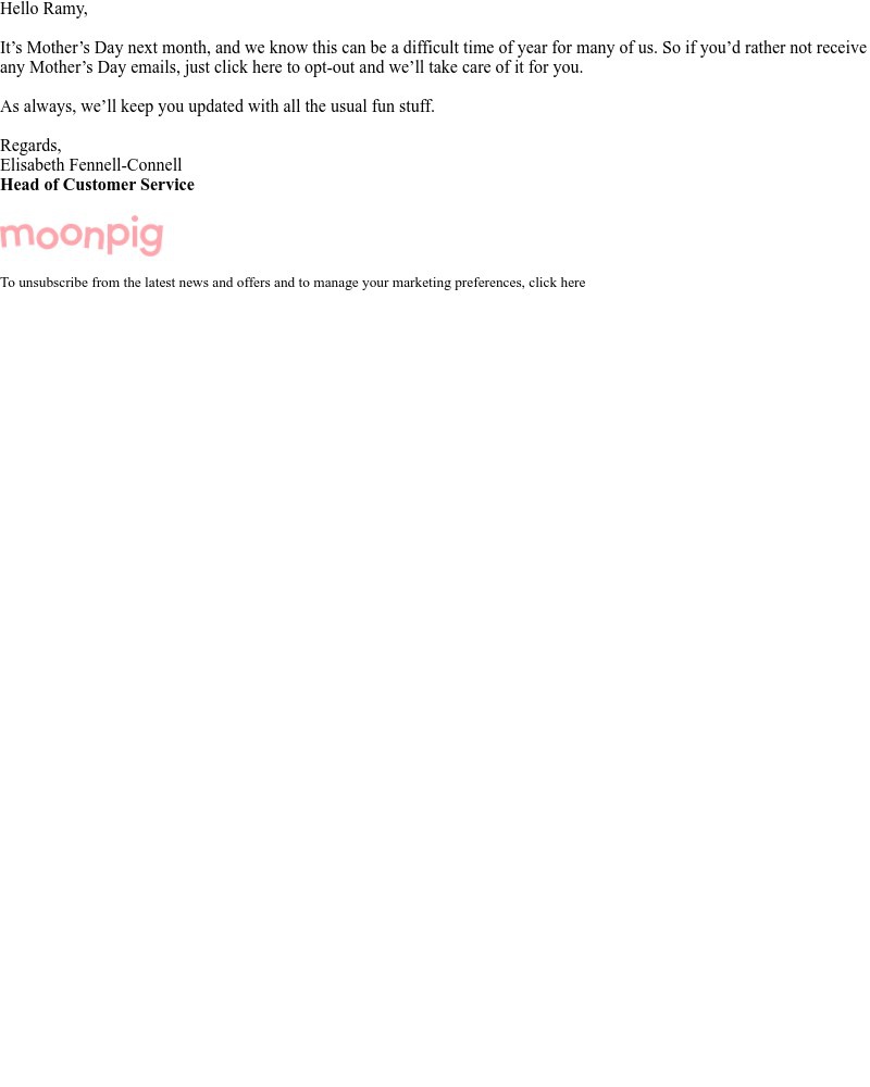 Moonpig - Want to opt-out of Mother's Day emails? ✉️