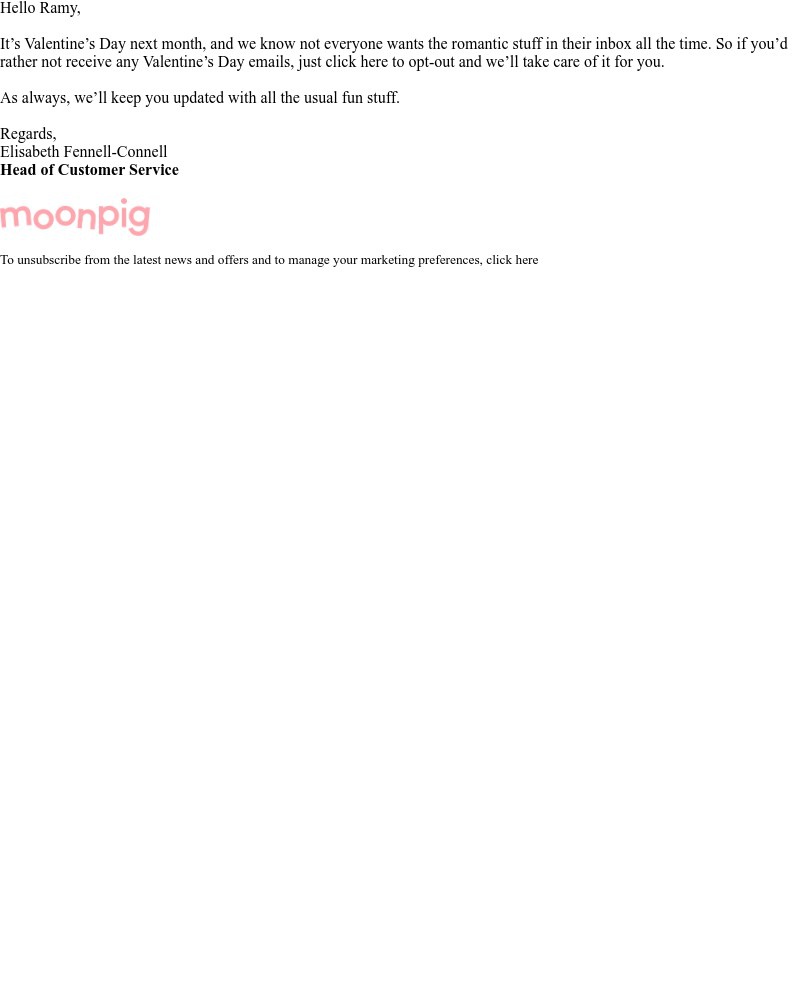 Moonpig - Want to opt-out of Valentine's Day emails? ✉️