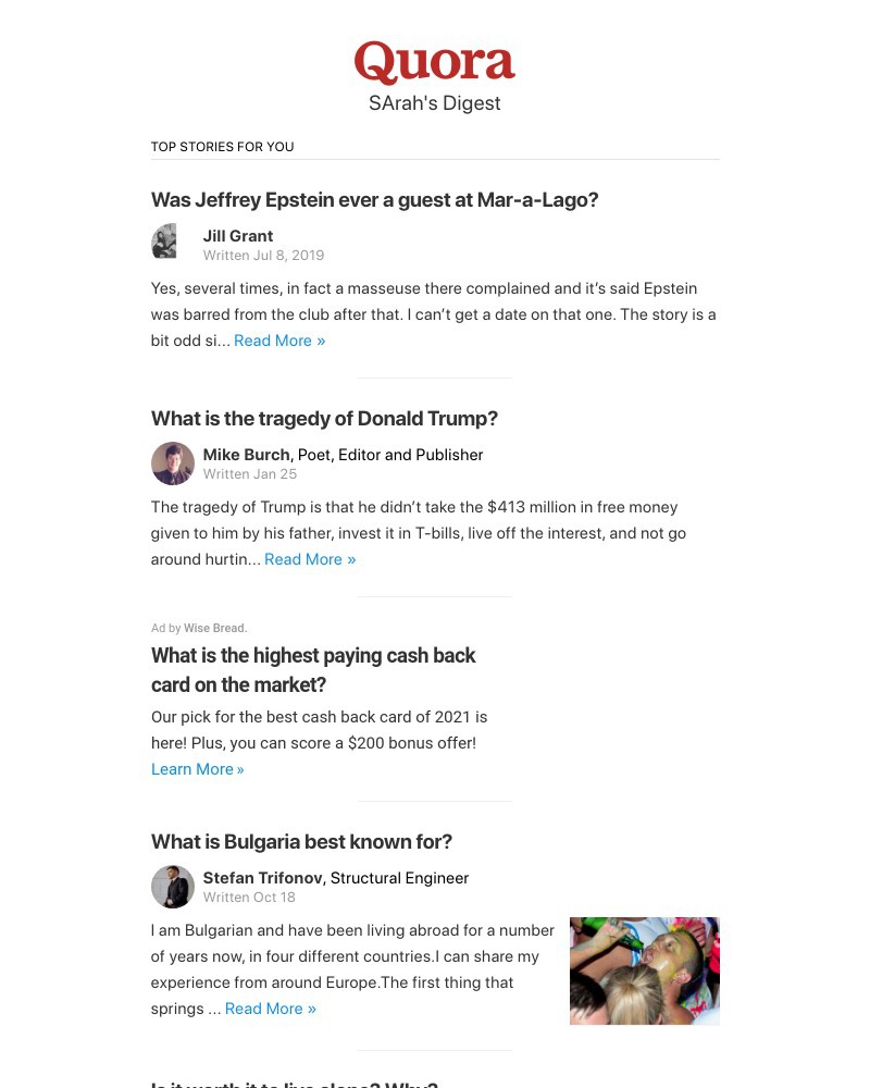 Quora - Was Jeffrey Epstein ever a guest at Mar-a-Lago?
