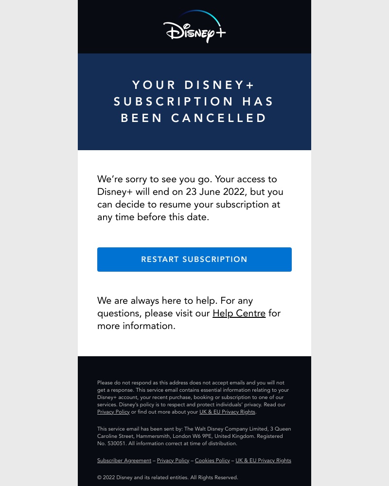 Cancelling your subscription on Disney+ video screenshot