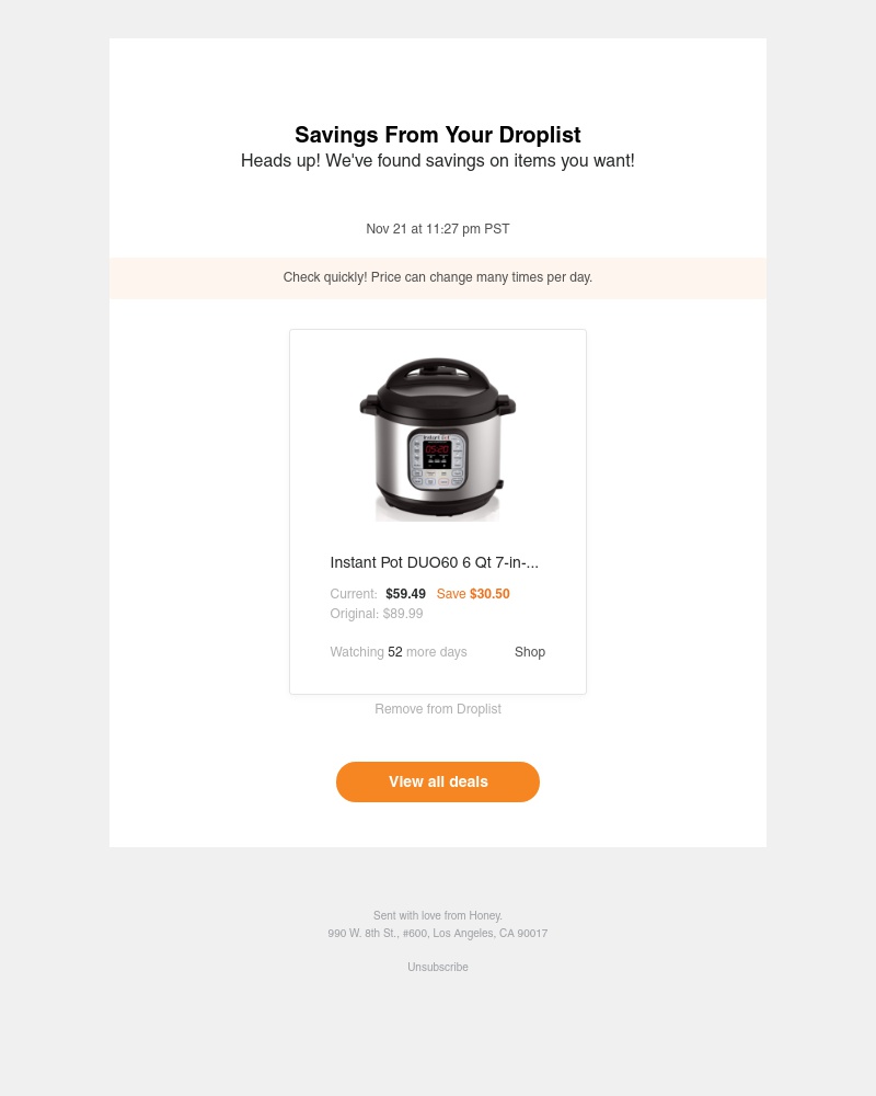 Honey - We found price drops for an item on your list