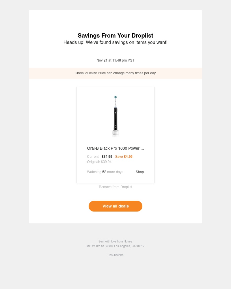 Honey - We found price drops for an item on your list