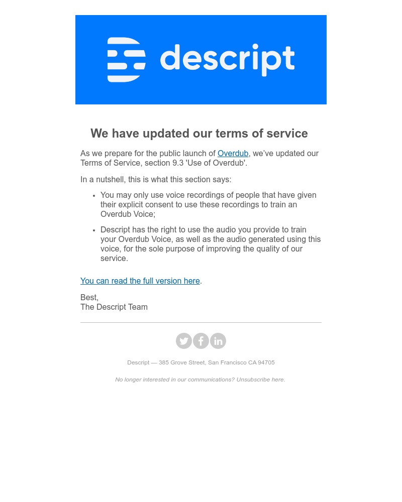Descript - We have updated our terms of service