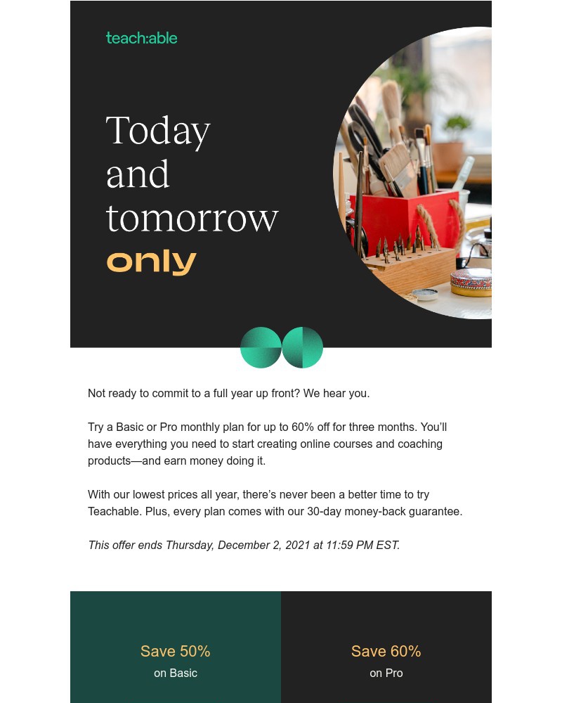 Teachable - We heard you: Try a monthly plan for up to 60% off