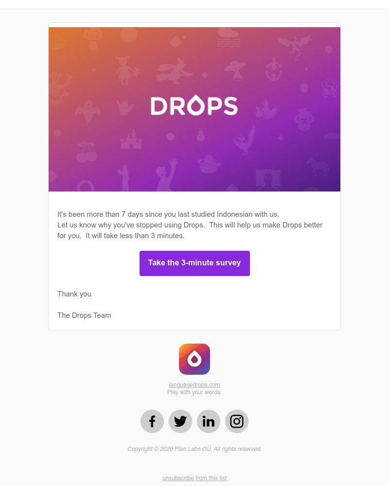 Drops - We miss you. Let us know what we did wrong.