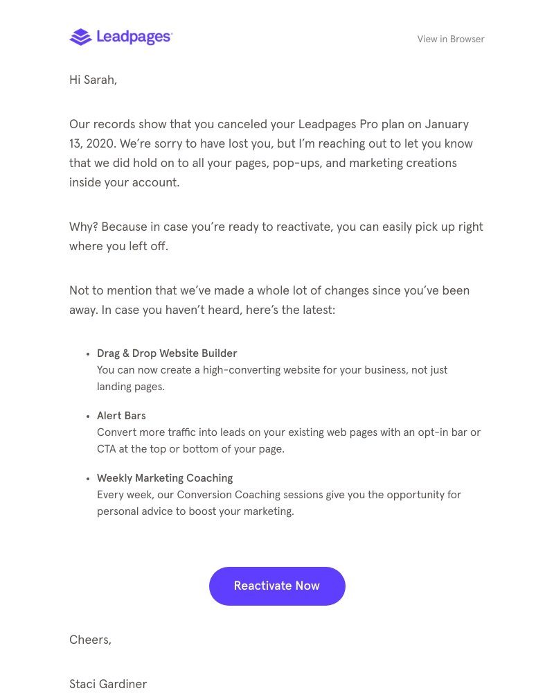 Leadpages - We saved your content. Reactivate your Leadpages account today!