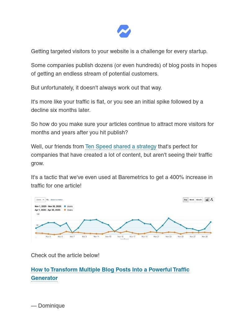 Baremetrics - We used this tactic to grow traffic by 400%