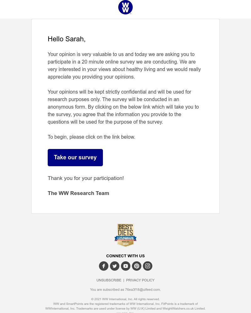 WW (Weight Watchers) - We want to hear from you
