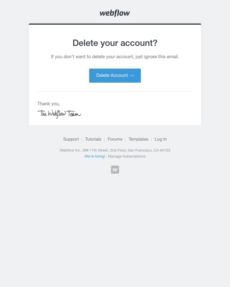 Deleting your account on Webflow video screenshot