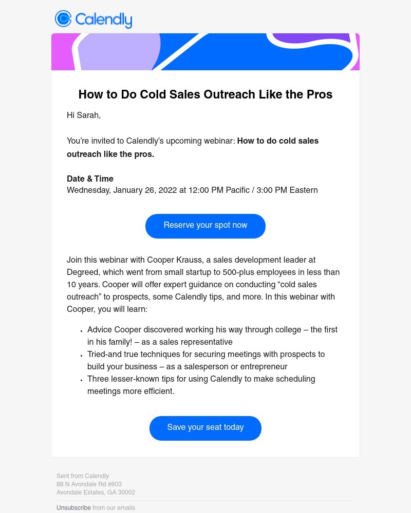 Calendly - Webinar: How to do Cold Sales Outreach Like the Pros