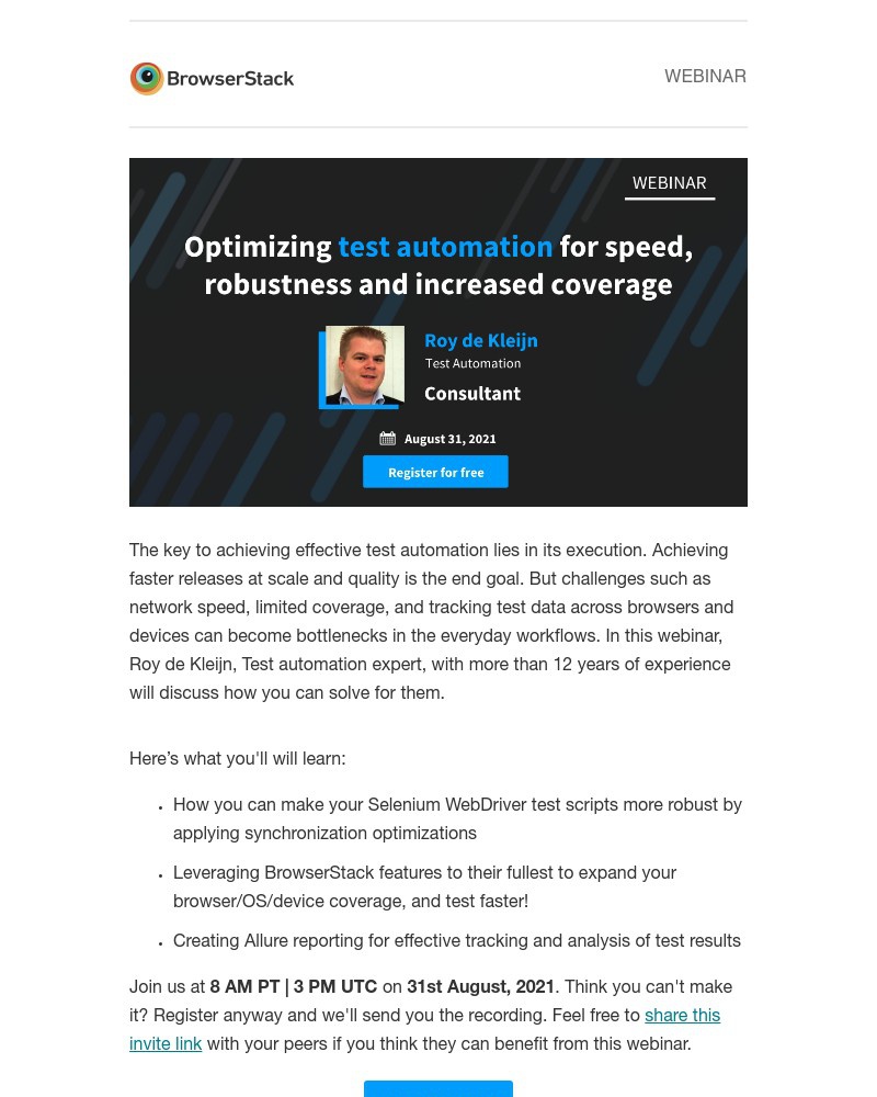  - Webinar: Optimizing test automation for speed, robustness and increased coverage