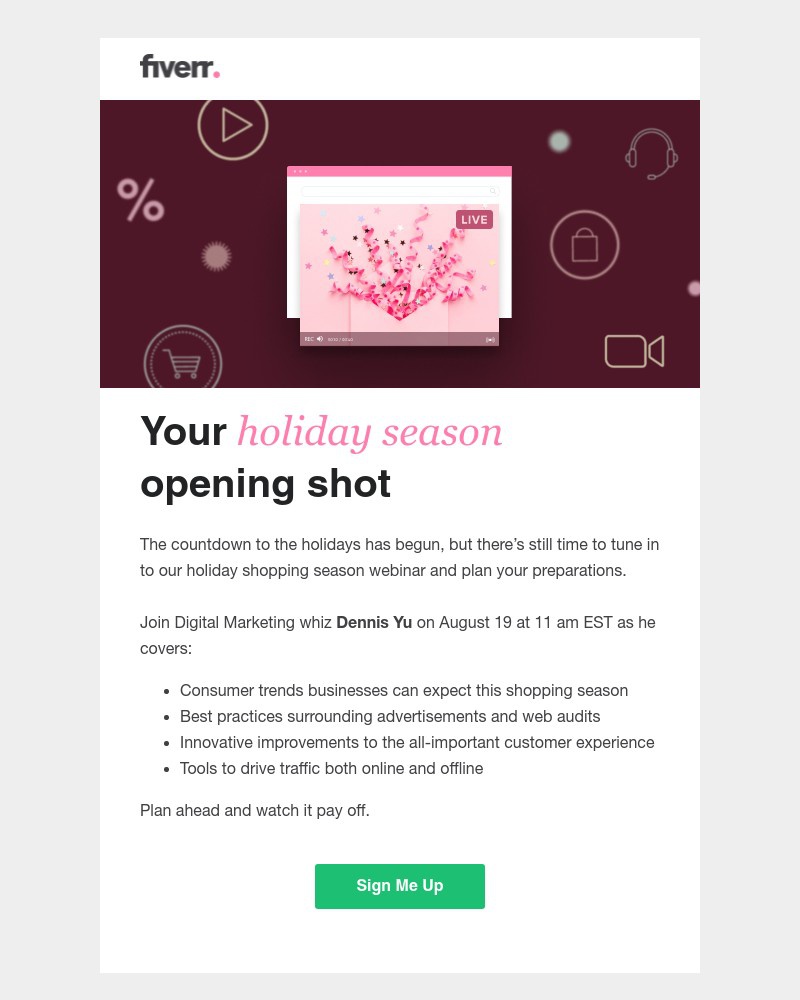 Fiverr - Webinar Reminder: 2021 e-commerce trends to help you prep for the holidays