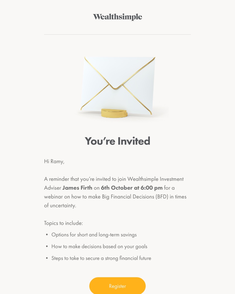 Wealthsimple - Webinar Reminder: How to make Big Financial Decisions