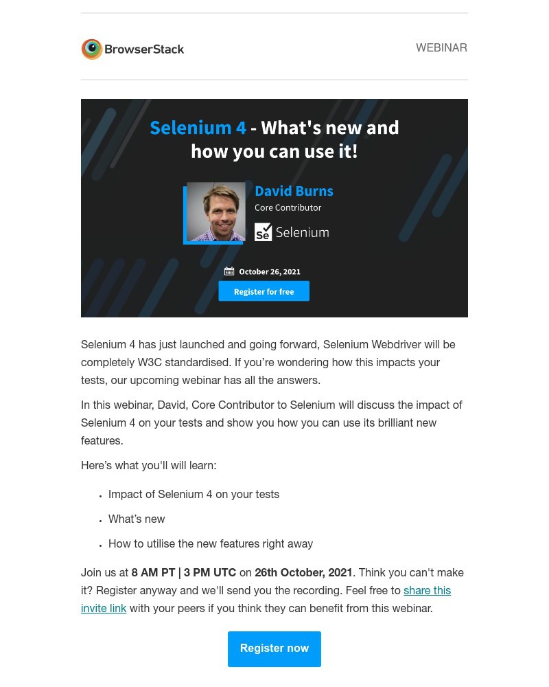  - Webinar: Selenium 4 - What's new and how you can use it! with David Burns, Core Contributor, Selenium