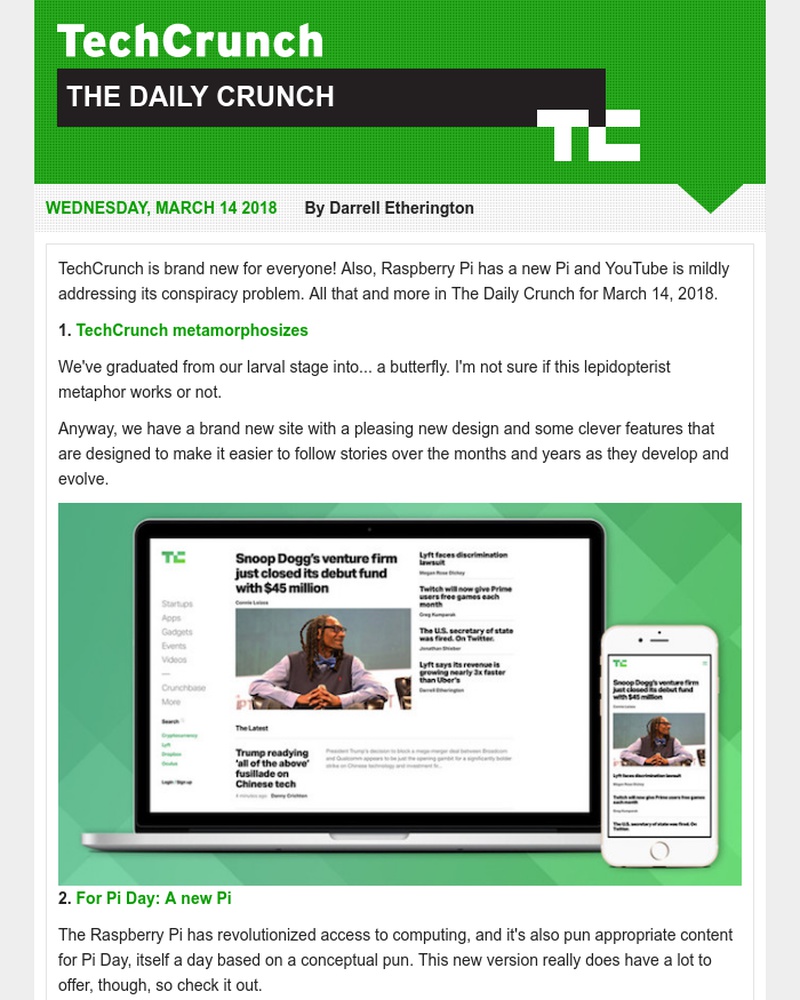  - Welcome (back) to TechCrunch. It's The Daily Crunch.