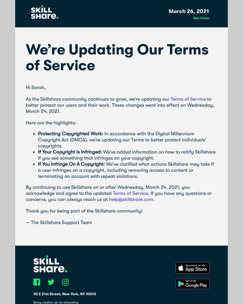 Skillshare - We’re Updating Our Terms of Service