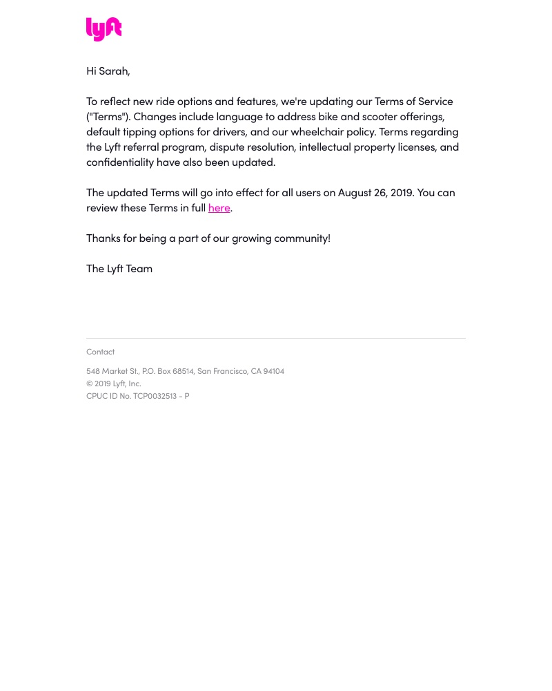 Lyft - We're updating our Terms of Service