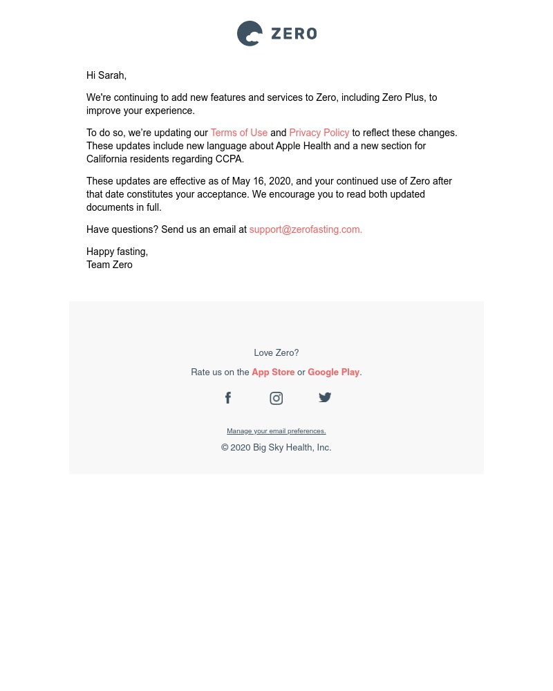 Zero - We’re updating our terms of use and privacy policy