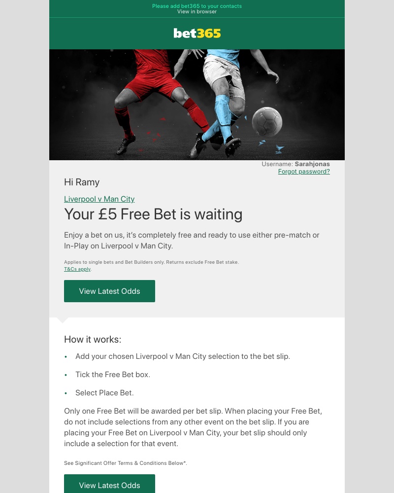 Bet365 - We've given you a £5 Free Bet...