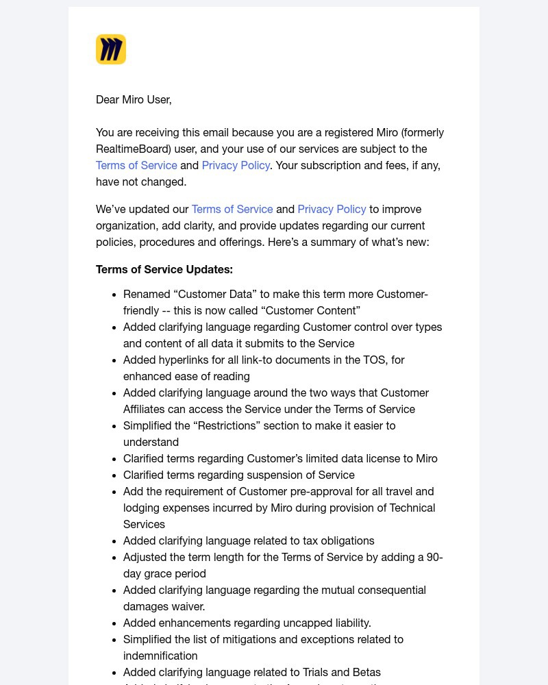 Miro - We've updated our Terms of Service
