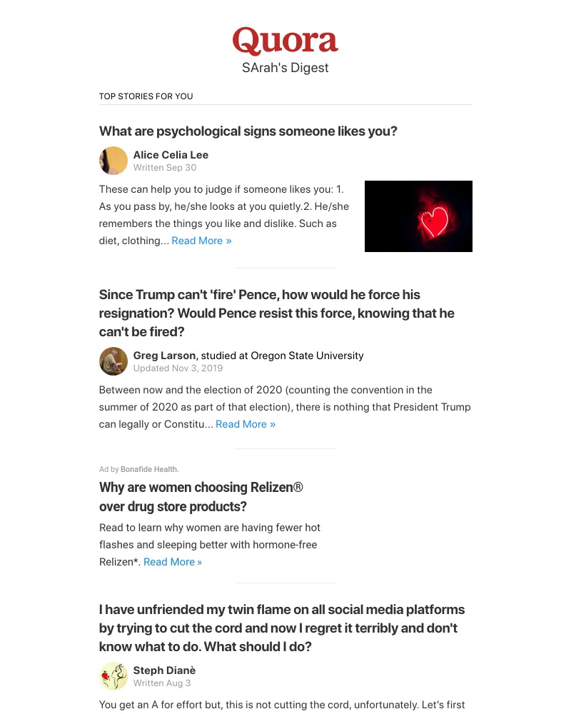 Quora - What are psychological signs someone likes you?