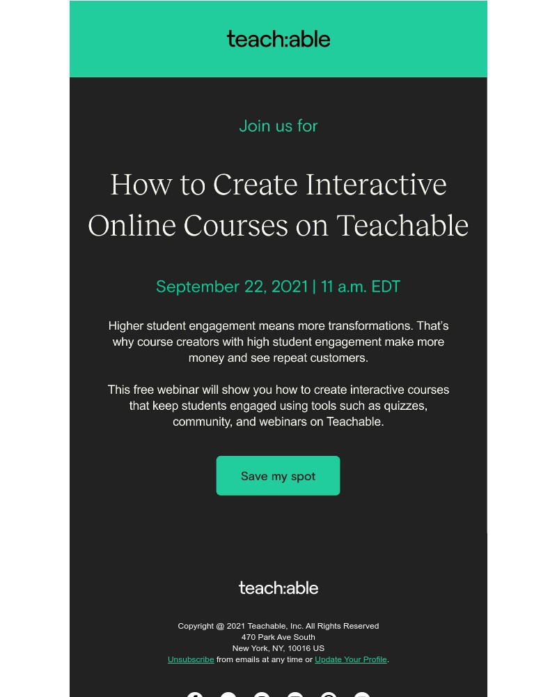 Teachable - What makes interactive courses so engaging? Learn this and more in our free training.