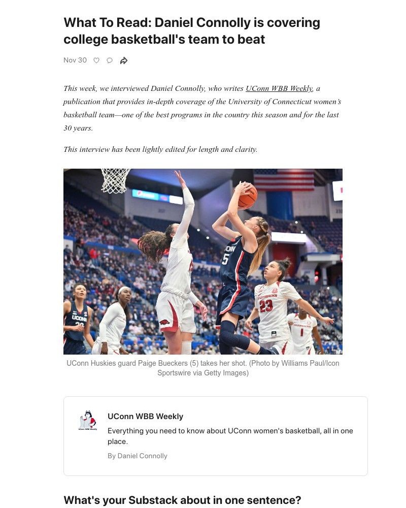 Substack - What To Read: Daniel Connolly is covering college basketball's team to beat