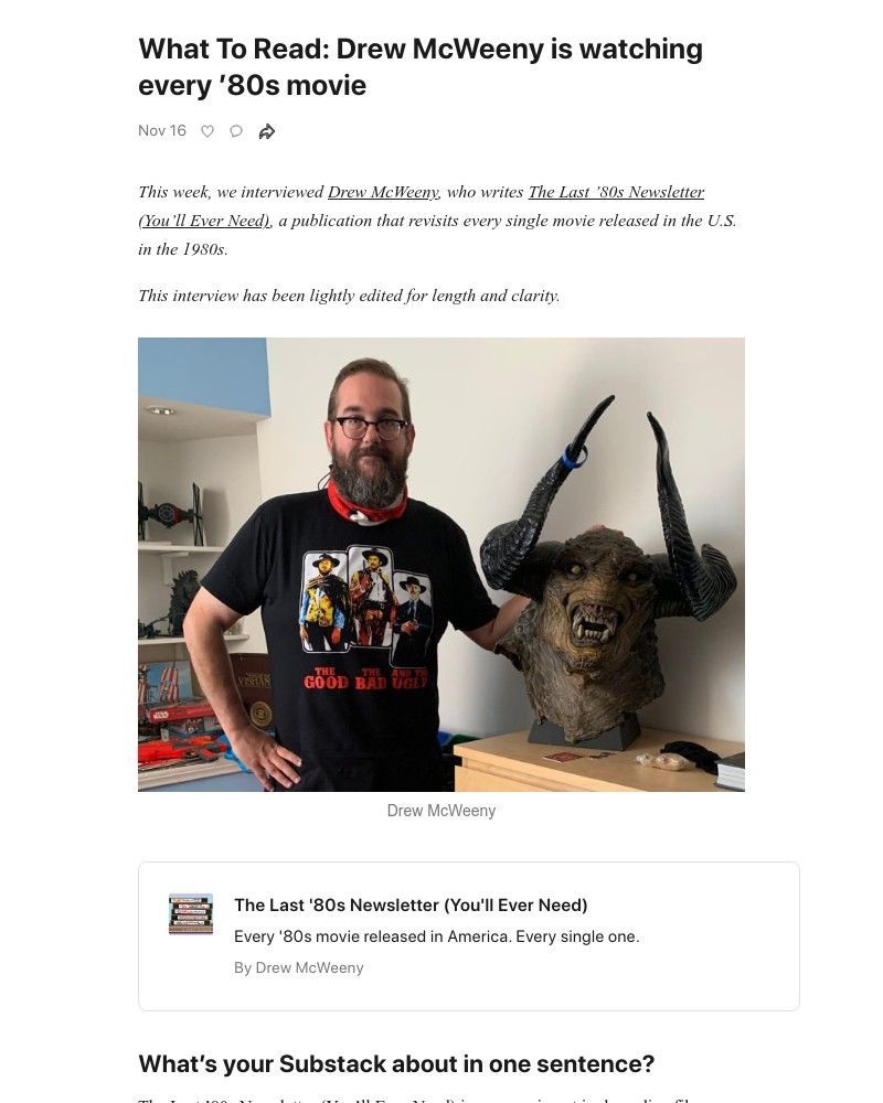Substack - What To Read: Drew McWeeny is watching every ’80s movie