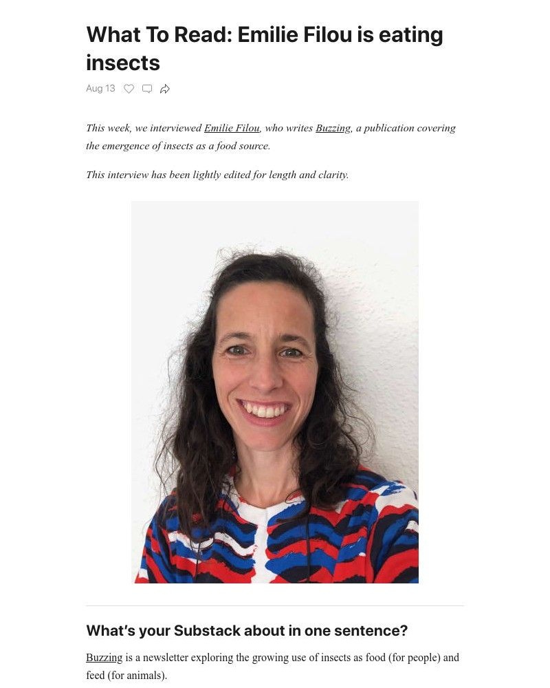 Substack - What To Read: Emilie Filou is eating insects