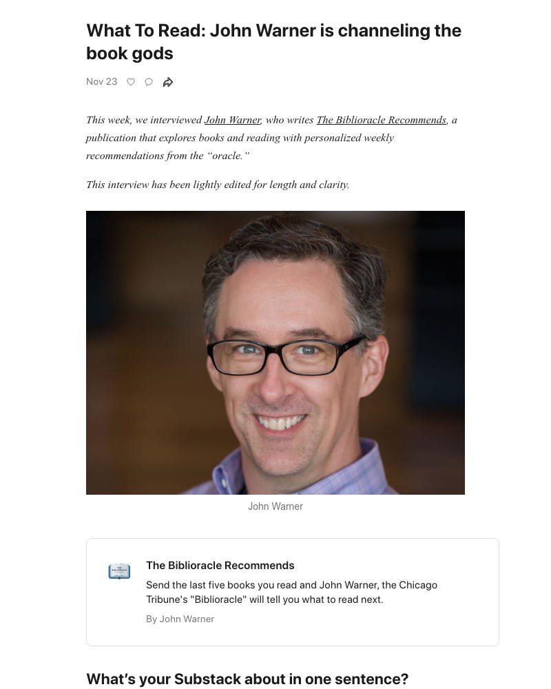 Substack - What To Read: John Warner is channeling the book gods