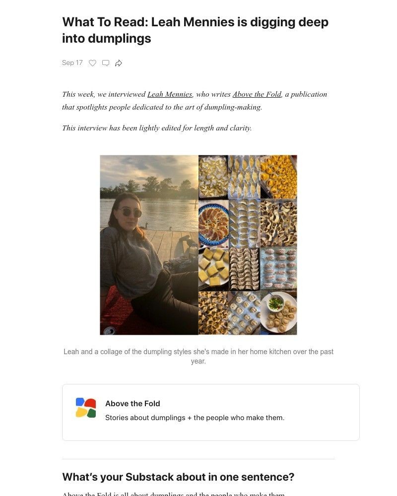 Substack - What To Read: Leah Mennies is digging deep into dumplings
