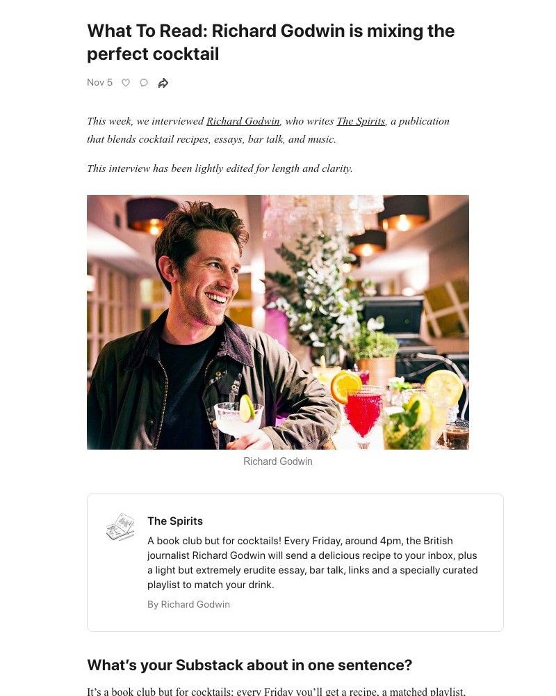 Substack - What To Read: Richard Godwin is mixing the perfect cocktail