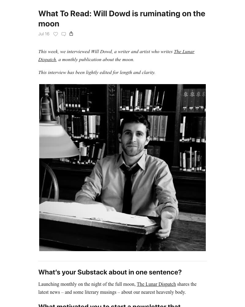 Substack - What To Read: Will Dowd is ruminating on the moon