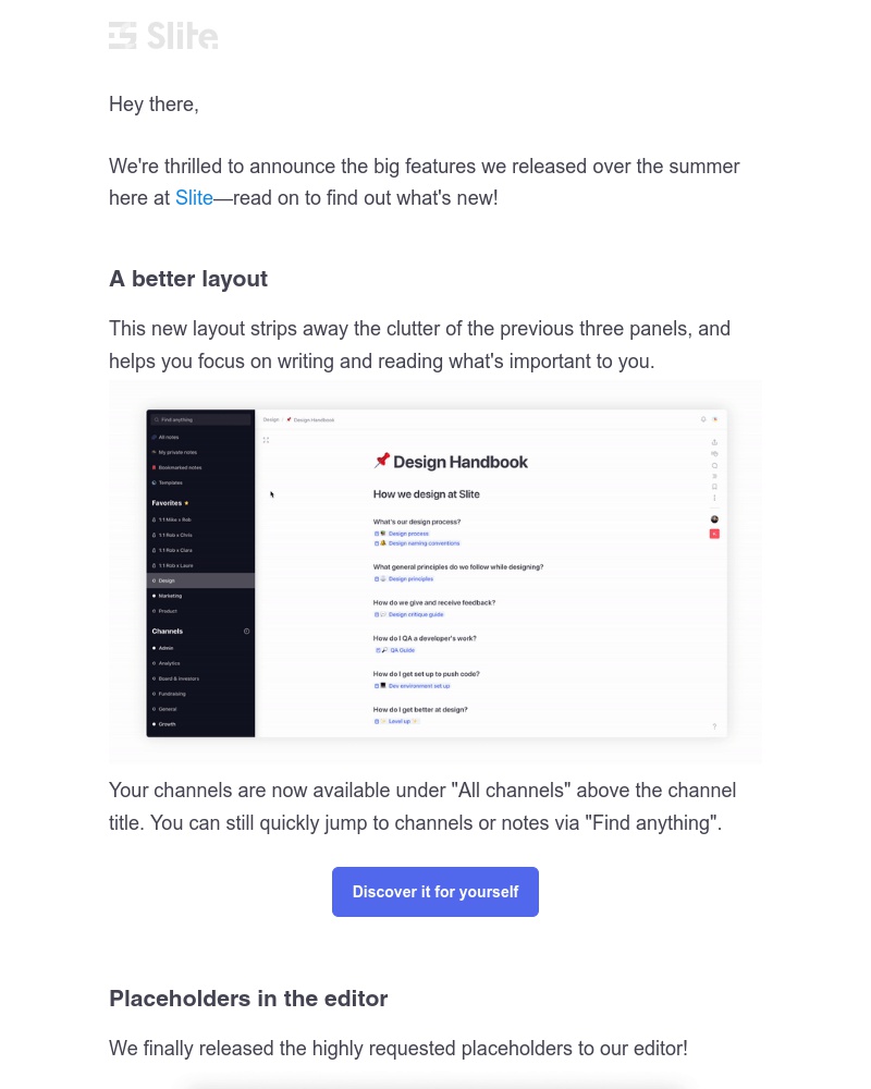 Slite - What's New in Slite: A better layout, placeholders and our first handbook