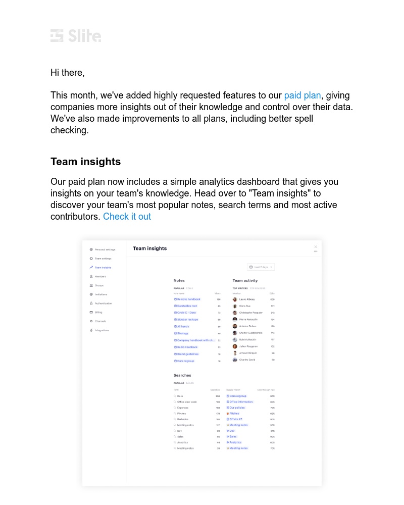 Slite - What's New in Slite: Team insights, automatic back ups and better spell checking