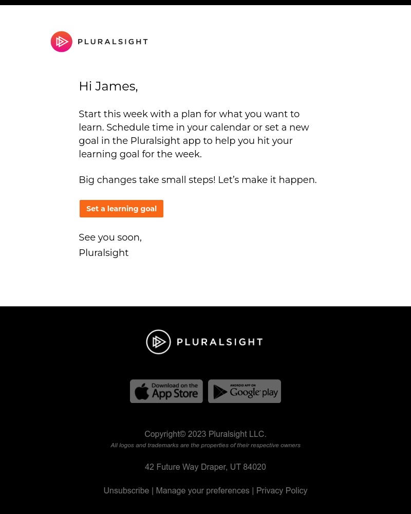 Pluralsight - What’s your learning goal for the week?
